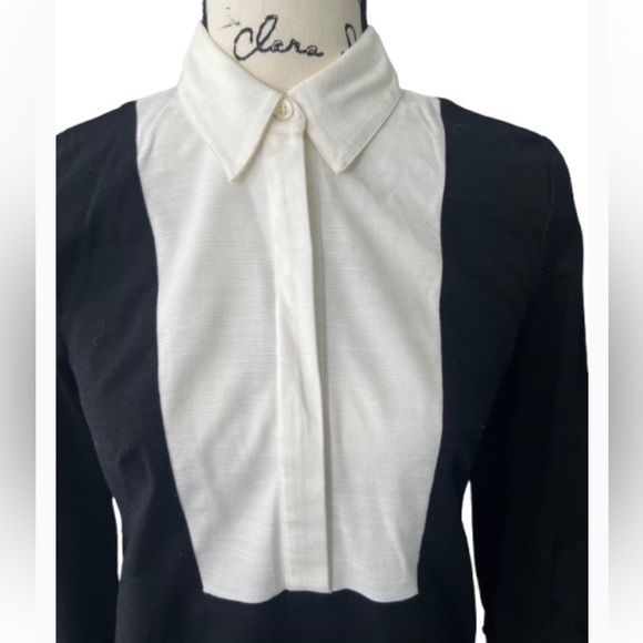 Ann Taylor MIDI Dress Black & White Adjustable Long Sleeve Shirt  Bib Collar XS - Picture 4 of 12